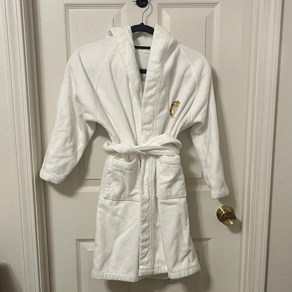 The Plaza Hotel Girl’s White Plush Bathrobe with Gold Logo